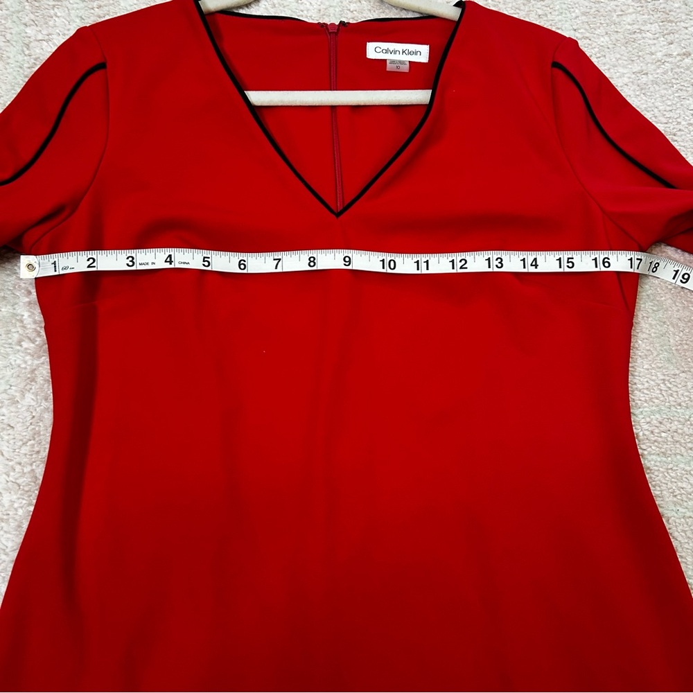 NWT Calvin Klein Red 3/4 Sleeve Sheath Midi Dress Bow Details Size 10 Holiday - Picture 7 of 14